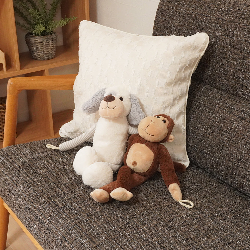 かわいいアニマルデザイン ふんわり癒しのぬいぐるみ型｜ハグハグタッセル モンキー＆ドッグ