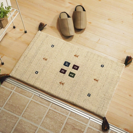 天然素材で温かみを感じるインド製手織りギャッベ アイボリー 玄関マットサイズ