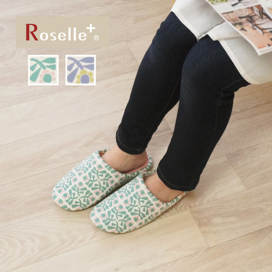 北欧タイル柄クッション性やわらかい履き心地のルームスリッパ グリーン