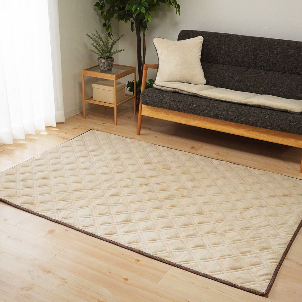 あったかやわらか起毛素材の杢調フレンネル生地 ｜モクシー キルトラグマット　ベージュ全体