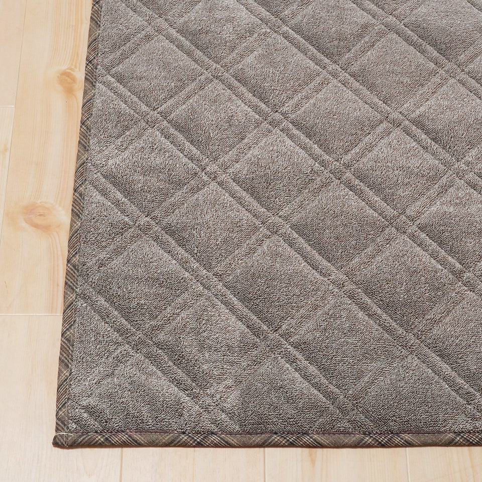あったかやわらか起毛素材の杢調フレンネル生地 ｜モクシー キルトラグマット　ブラウン　生地感アップ