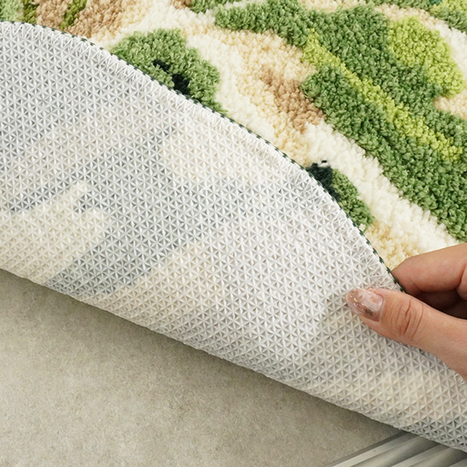 吸湿速乾で快適な踏み心地。立体的なリーフデザインがおしゃれ｜アクセントマット モンステラ　裏面すべり止め