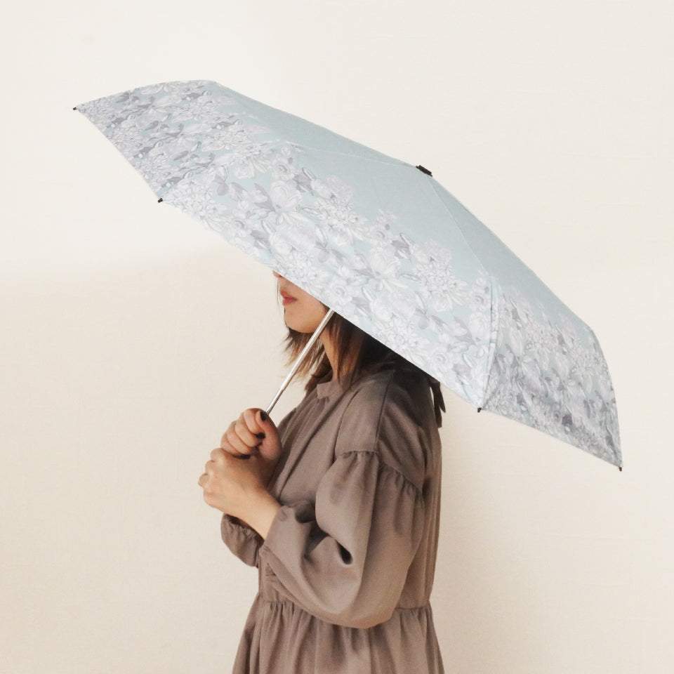 晴雨兼用で遮光率100％UVカット 折りたたみ傘 ジャスミン ブルー