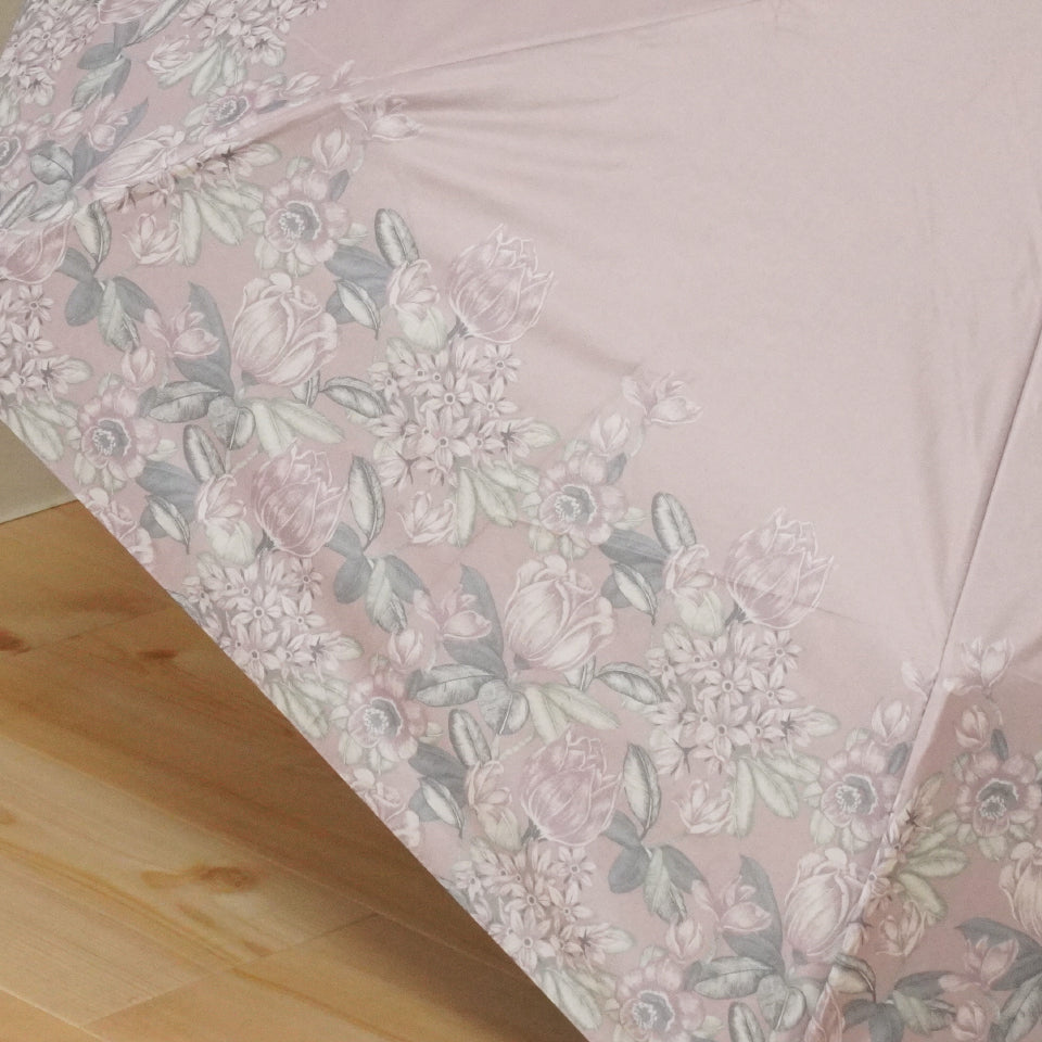 淡いピンクの花柄日傘 北欧柄おしゃれな晴雨兼用ワンタッチ日傘