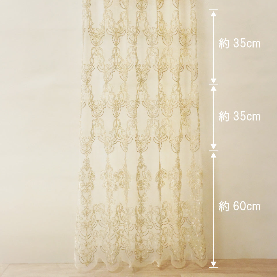 ゴールド刺の曲線的なエレガンス総刺繍レース柄のサイズ