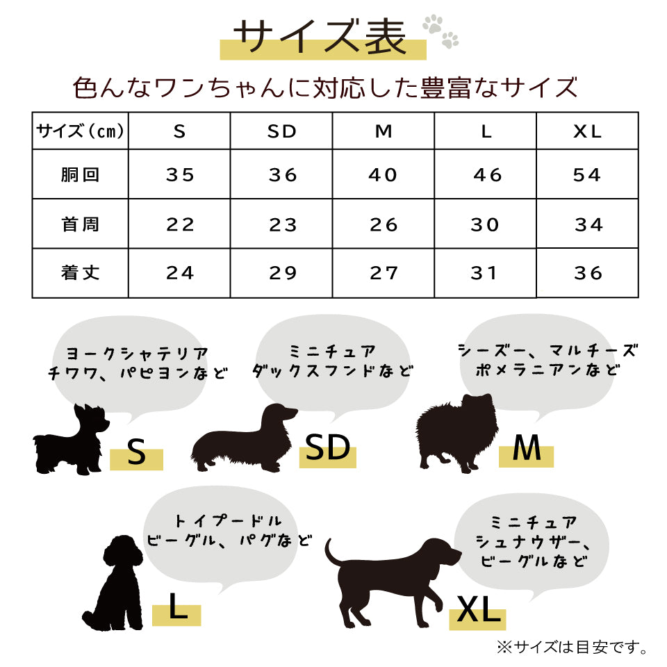 ペット用ウェア　サイズ詳細