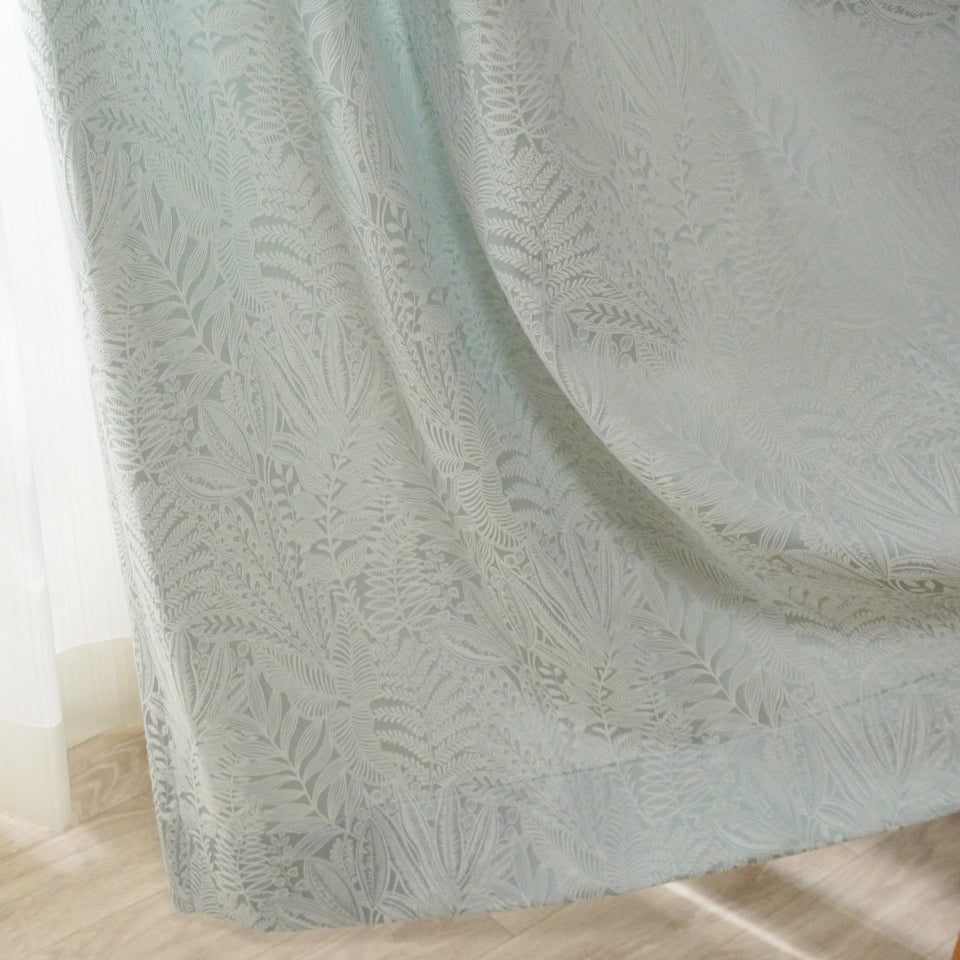 光沢が奏でる上質なリラックス空間 ボタニカル柄ジャガードカーテン リーフ柄