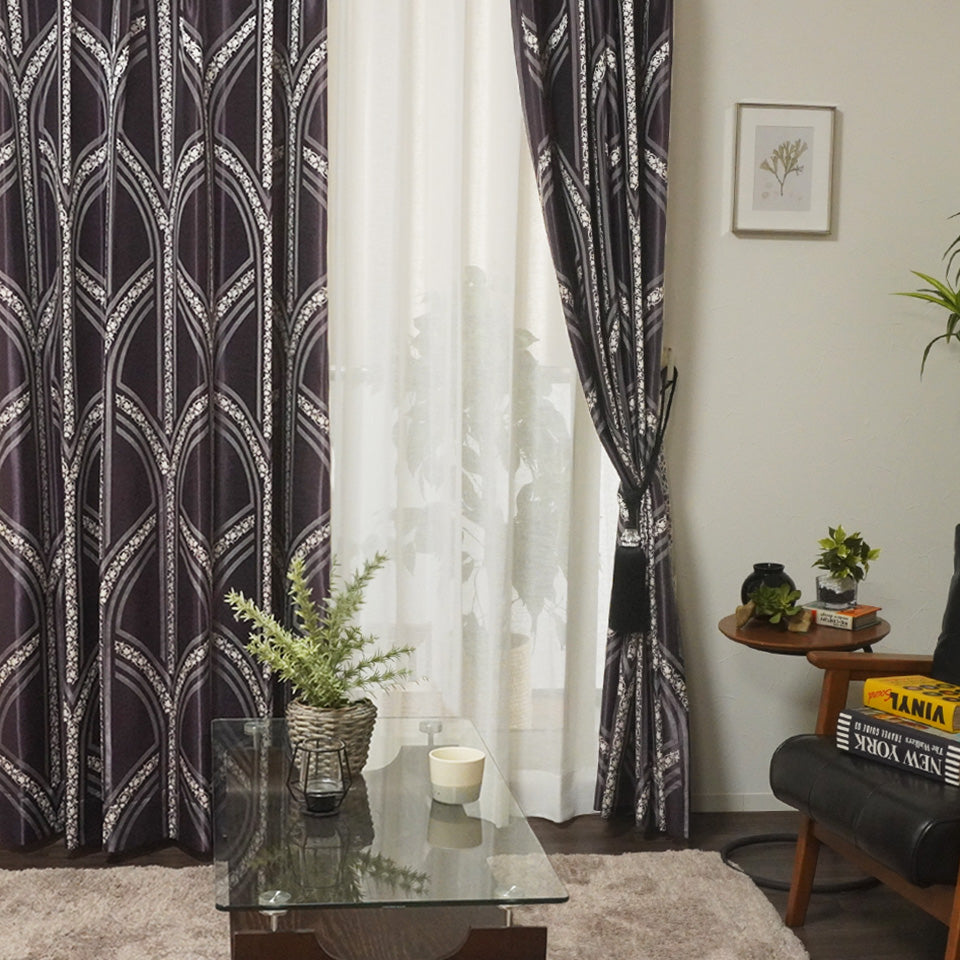 ジャガード生地 ダマスク柄☆ドレープオーダーカーテン２枚☆レースカーテン２枚付き ジャガード生地 ダマスク柄☆ドレープオーダーカーテン2枚☆レース