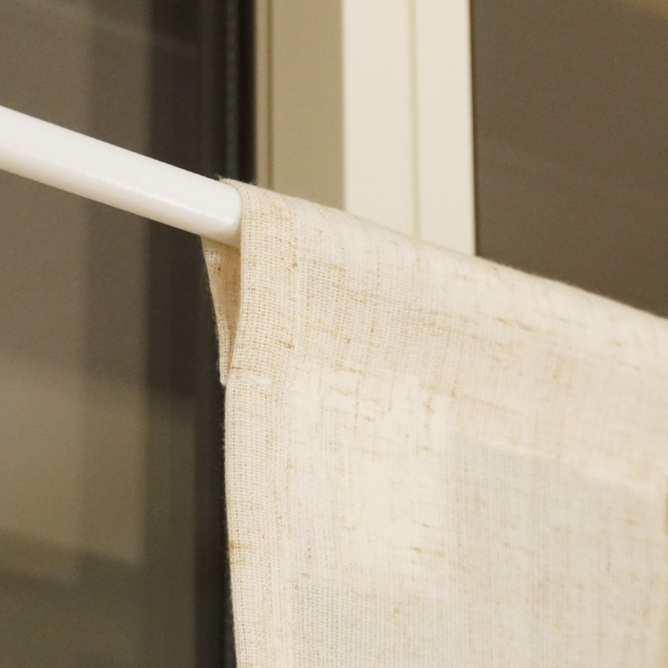 既製カフェ｜麻混素材 おしゃれなリボンアップ小窓用｜リボン付き