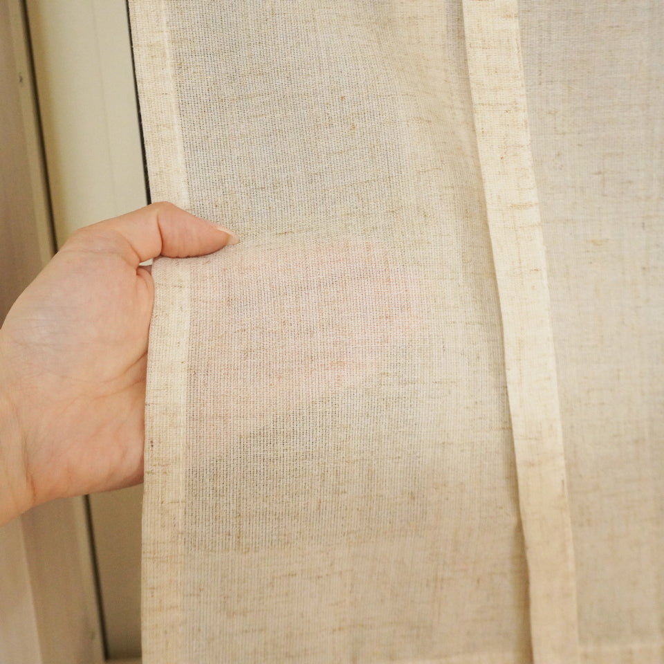 麻混素材 おしゃれなリボンアップ小窓用カフェカーテン 