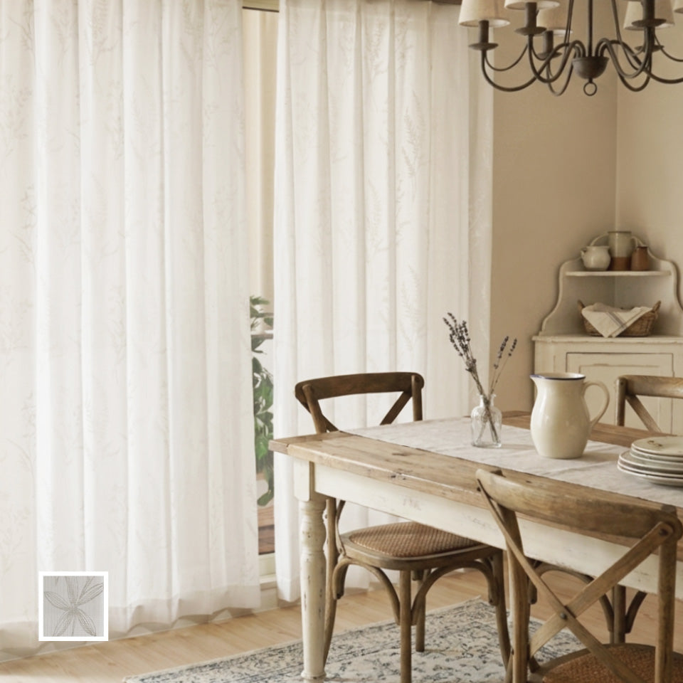ナチュラルなハーブ柄の遮像・遮熱レース フレンチカントリーインテリア