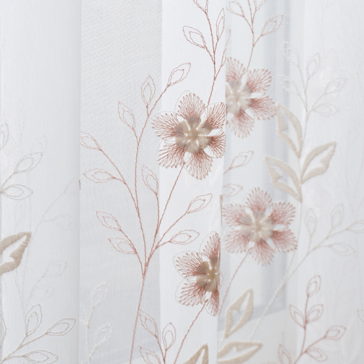 繊細な花柄刺繍の裾スカラップレースカーテン ローズ
