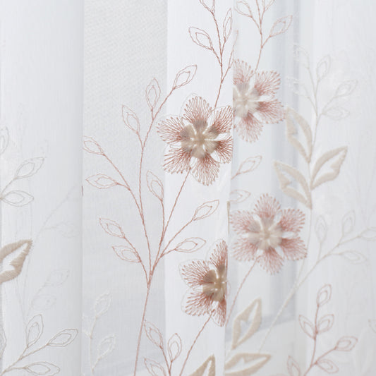 繊細な花柄刺繍の裾スカラップレースカーテン ローズ