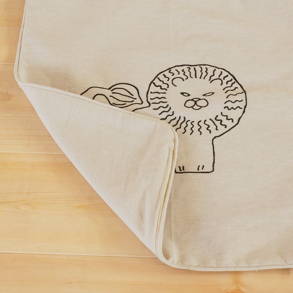 綿100％ 年中使える北欧ナチュラル モノトーンライオン柄｜刺繍