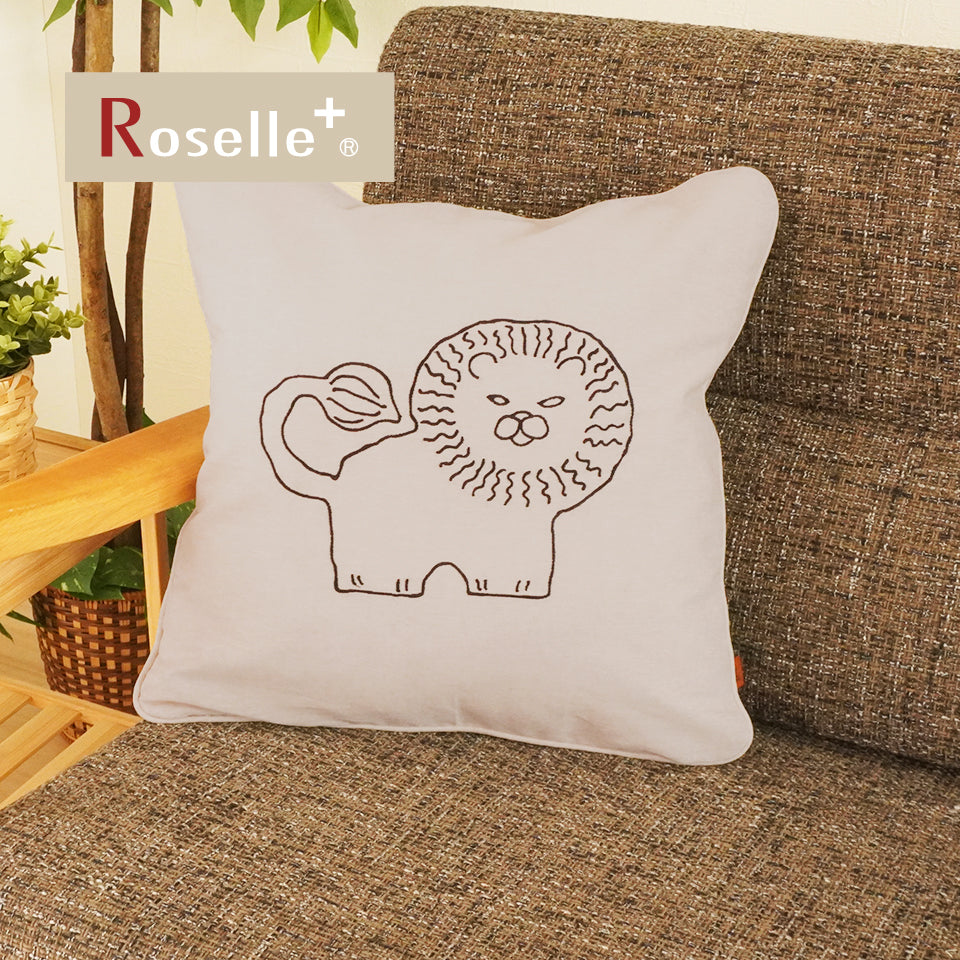 綿100％ 年中使える北欧ナチュラル モノトーンライオン柄｜刺繍クッションカバー　ライオン-1