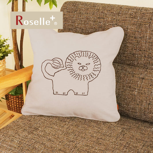 綿100％ 年中使える北欧ナチュラル モノトーンライオン柄｜刺繍クッションカバー　ライオン-1