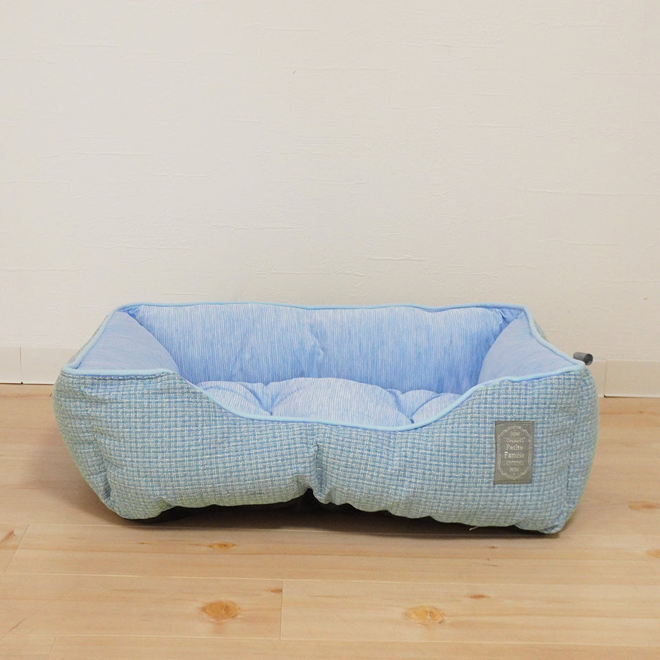 3サイズ 冷感素材 可愛らしいチェック柄の快適に過ごせるペットベッド|SRチェキ スクエアベッド｜ブルー