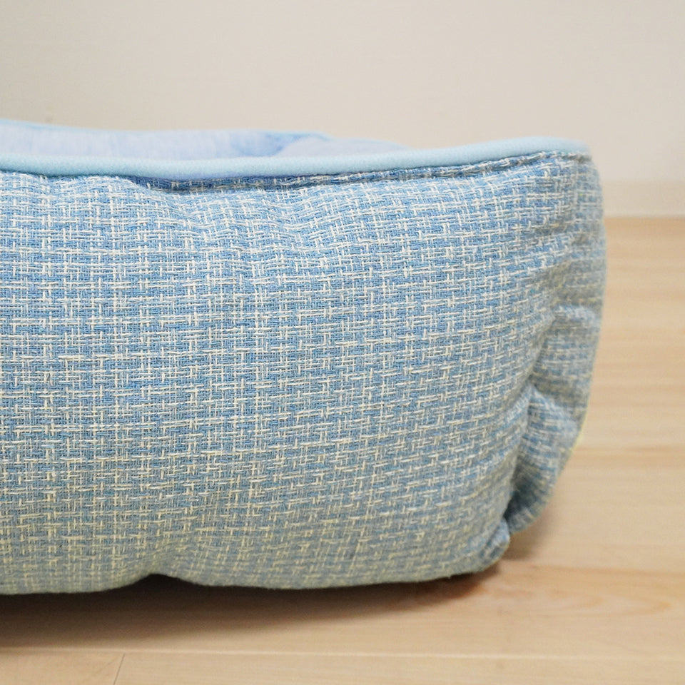 3サイズ 冷感素材 可愛らしいチェック柄の快適に過ごせるペットベッド|SRチェキ スクエアベッド｜ブルー側面