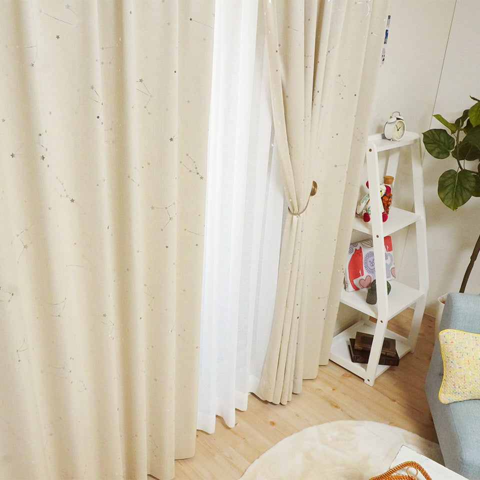 既製｜箔押しの星座がかわいいカジュアルなパステルカラーカーテン｜ステラ