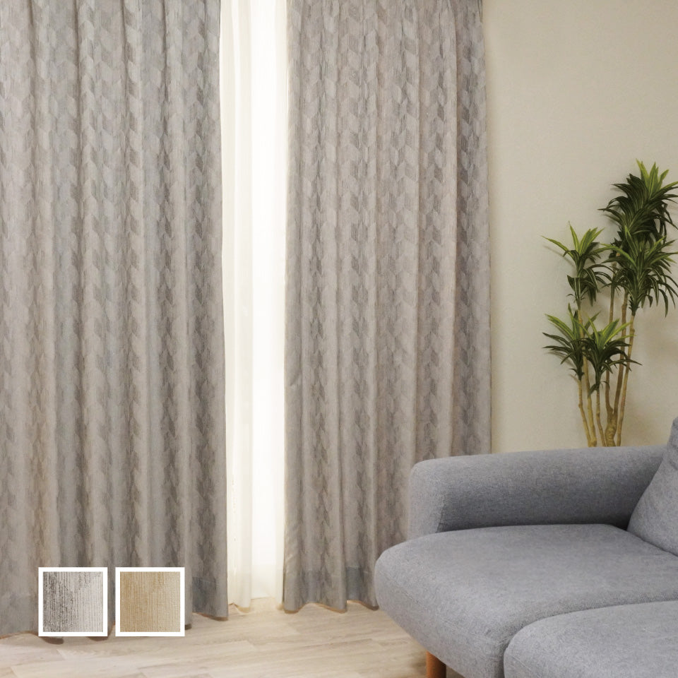 モダンな幾何学模様のラメ糸入りジャガードカーテン グレー