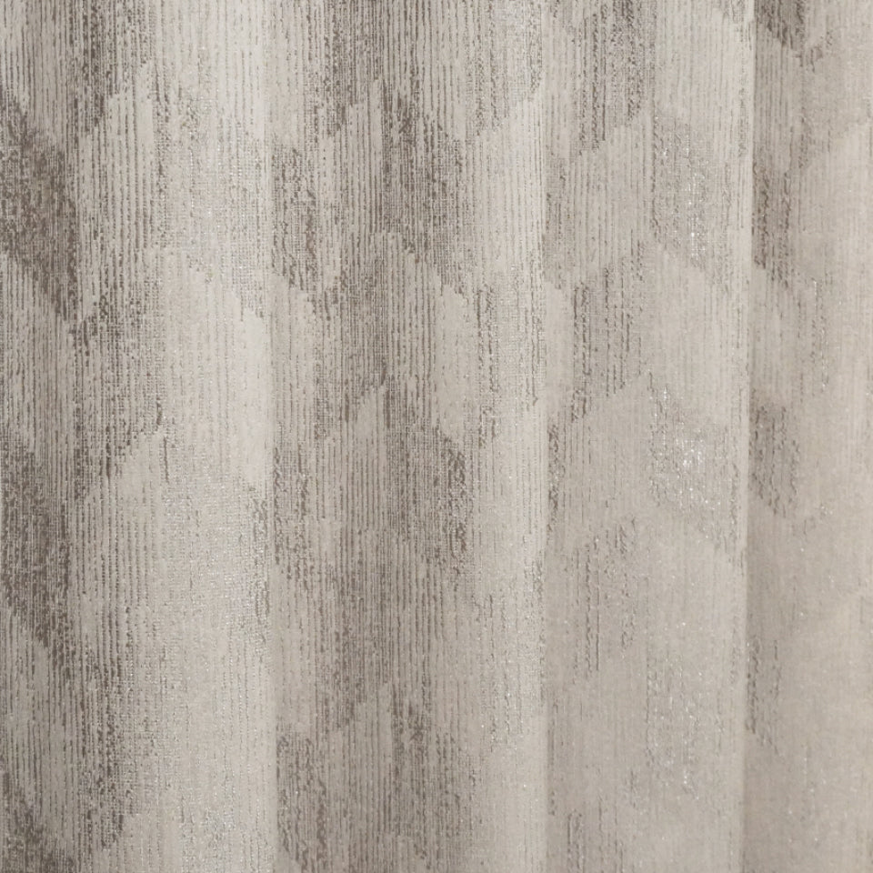 モダンな幾何学模様のラメ糸入りジャガードカーテン グレー ヘリンボーン柄