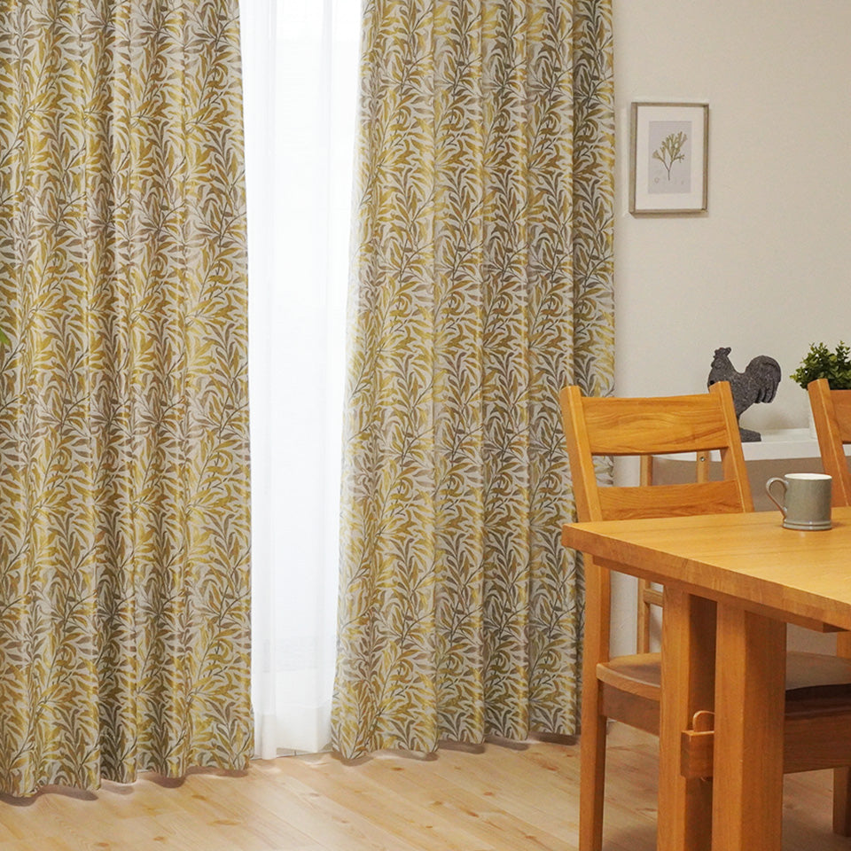 ウィリアム・モリス風ジャガード草木柄デザインカーテン ベージュ ダイニング