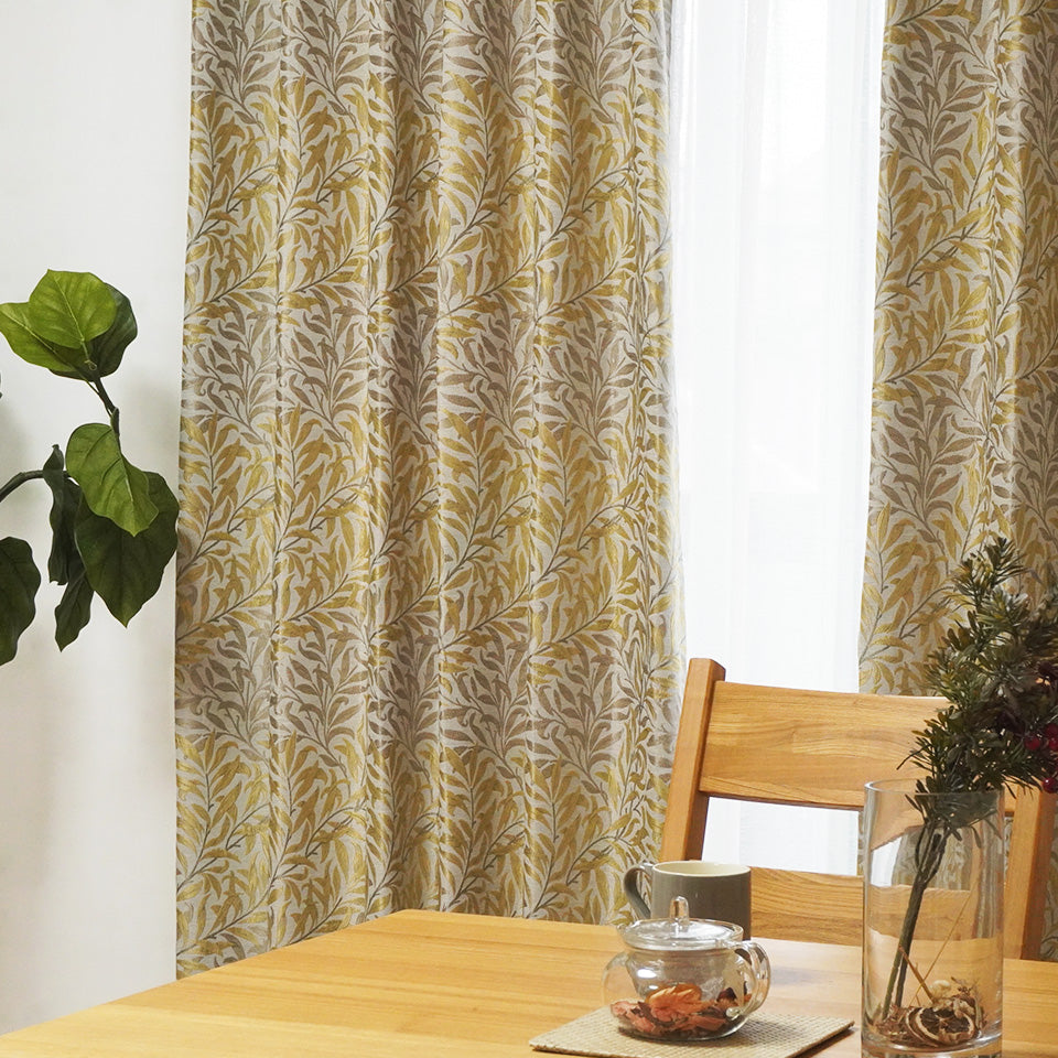 ウィリアム・モリス風ジャガード草木柄デザインカーテン ベージュ 