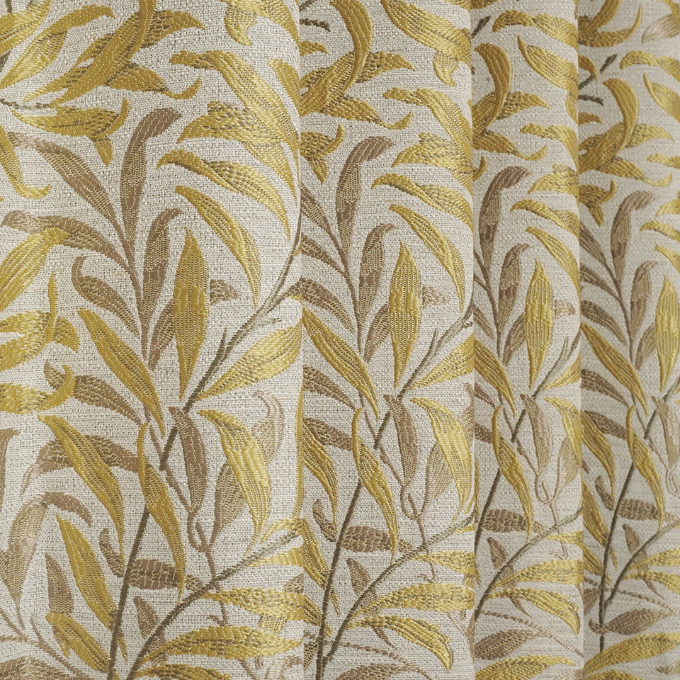 ウィリアム・モリス風ジャガード草木柄デザインカーテン ベージュ 生地アップ