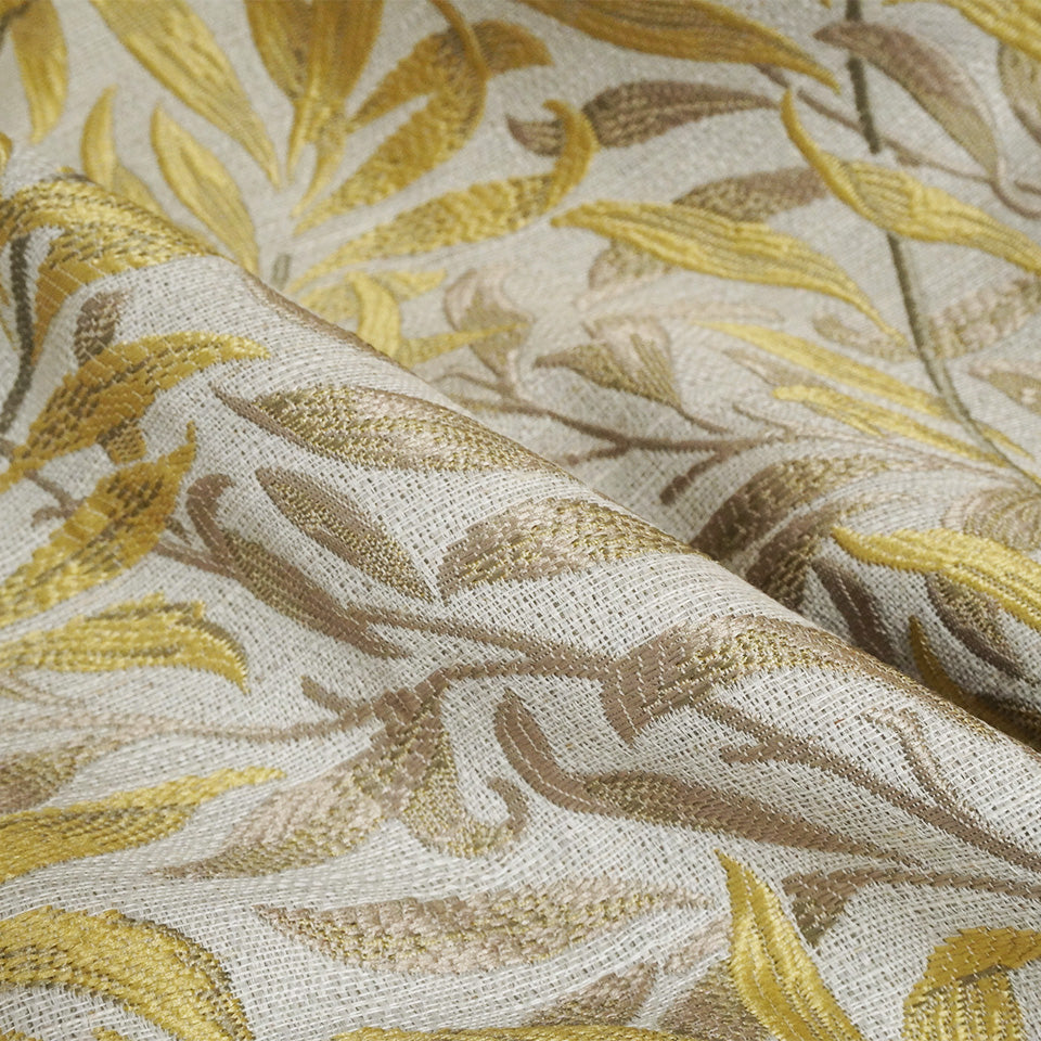 ウィリアム・モリス風ジャガード草木柄デザインカーテン ベージュ 生地感