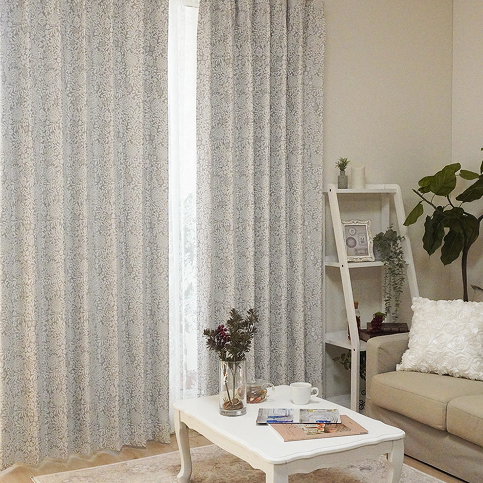 既製｜遮光1級裏地付 繊細な植物モチーフのエレガンス調カーテン